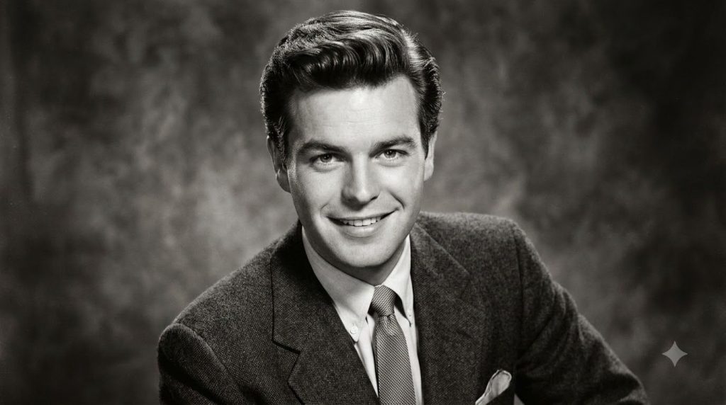 A young Robert Wagner in a classic Hollywood publicity photo looking debonair