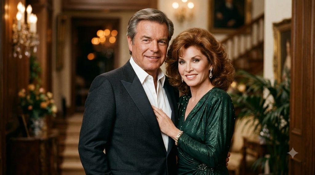 Robert Wagner and Stefanie Powers in a promotional still for the TV show Hart to Hart looking glamorous