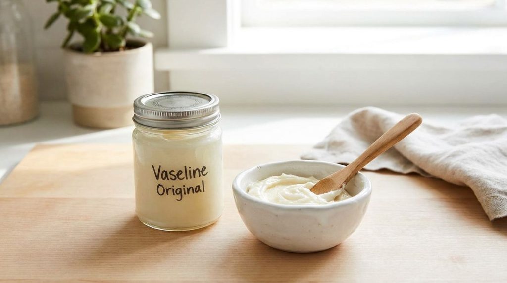 A jar of Vaseline next to a bowl of creamy substance possibly a homemade face cream