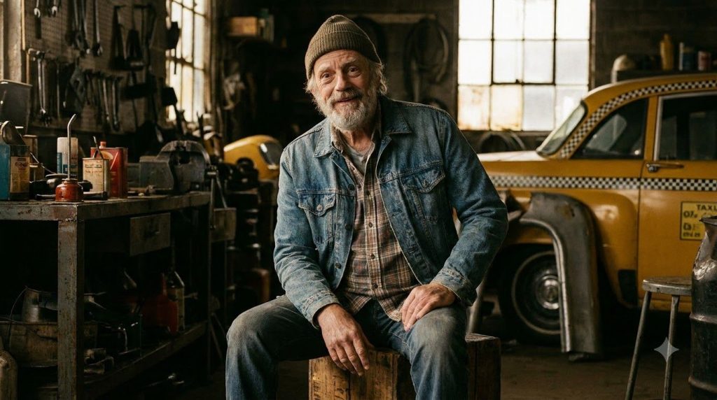 Christopher Lloyd portraying Reverend Jim Ignatowski from Taxi with a wild expression and disheveled hair in a classic 1