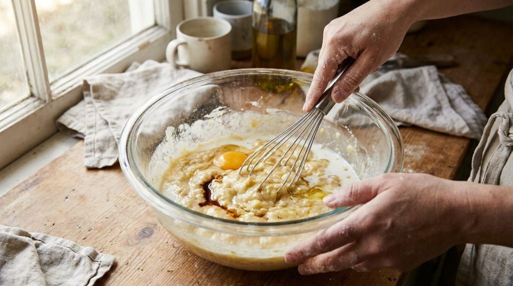 Mixing wet ingredients in a bowl