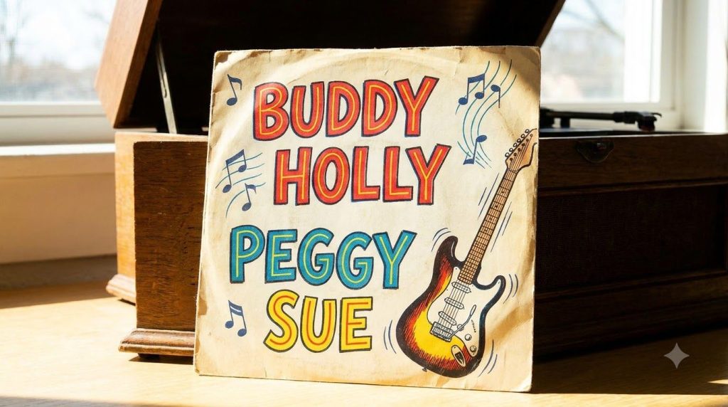 A vintage 45 RPM record cover or label for Buddy Holly s Peggy Sue