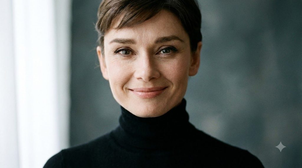 A close-up headshot of legendary actress Audrey Hepburn