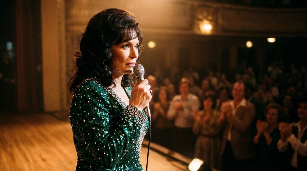 Loretta Lynn performing on stage in the 1970s