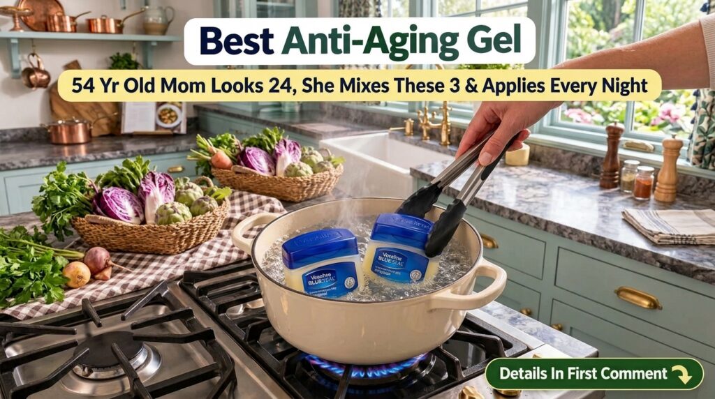 Two Vaseline jars submerged in boiling water on a gas stove with steam rising A hand holds tongs over one jar A modern k