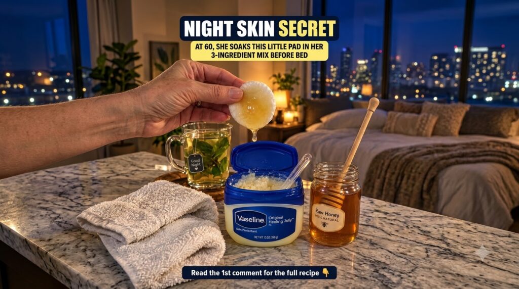 A hand holding a cotton pad dripping honey into an open jar of a petroleum jelly mixture with a jar of raw honey and a g