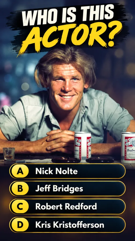 Quiz image showing a portrait of actor Nick Nolte with quiz question WHO IS THIS ACTOR and answer options below