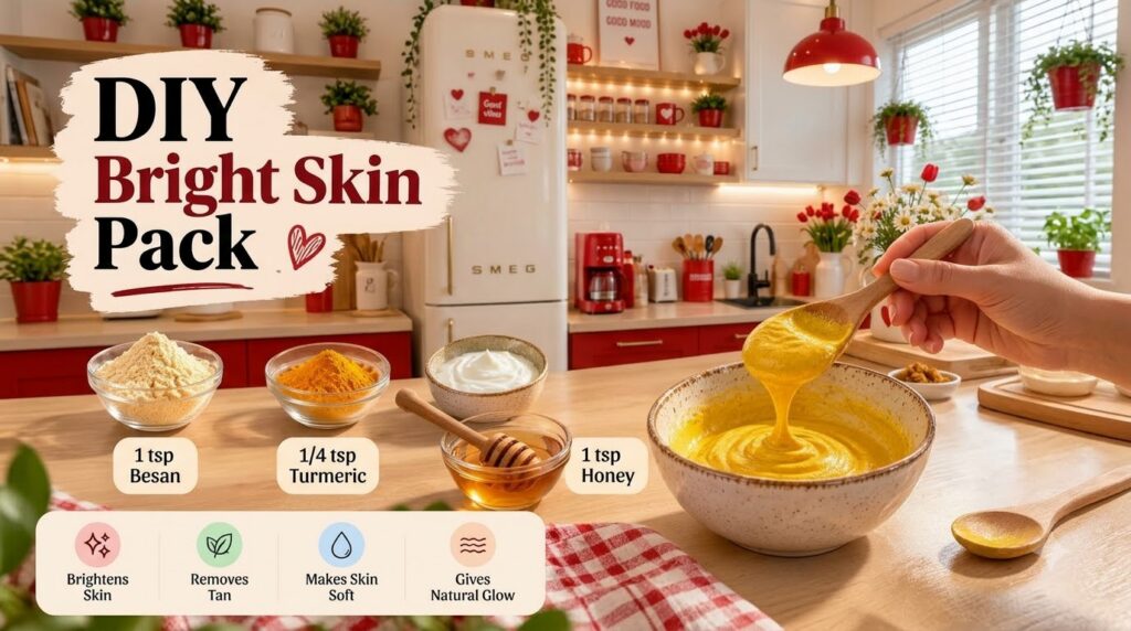 A hand holding a wooden spoon with a thick yellow paste dripping into a bowl Surrounding it are small glass bowls contai