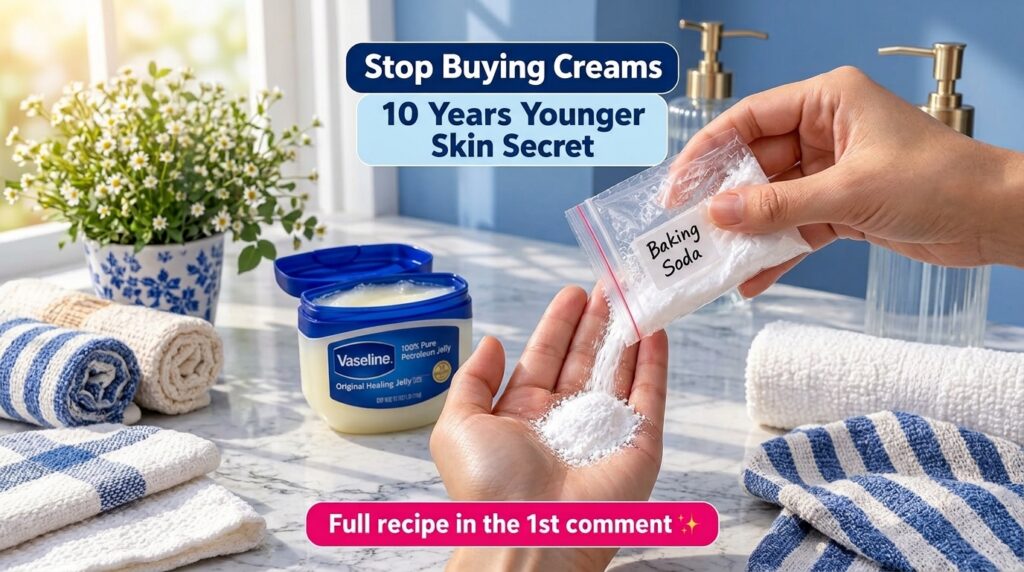 Hands mixing baking soda and Vaseline for a DIY beauty recipe