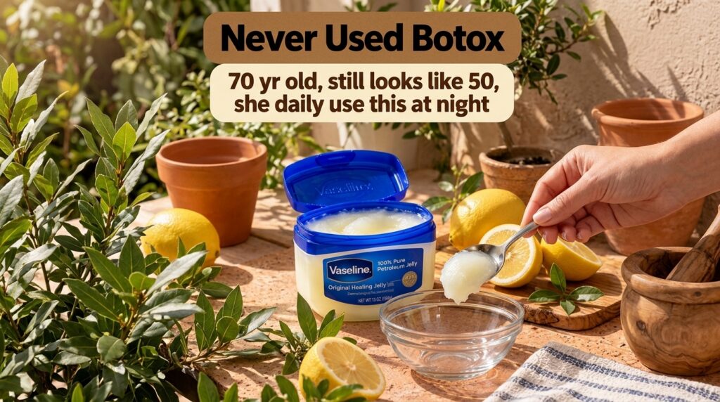 An open tub of Vaseline and fresh lemons with a spoon scooping Vaseline into a small glass bowl