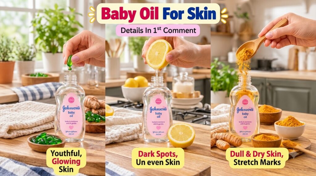 A vertical three-panel collage showing different DIY beauty recipes The left panel features a green capsule being emptie