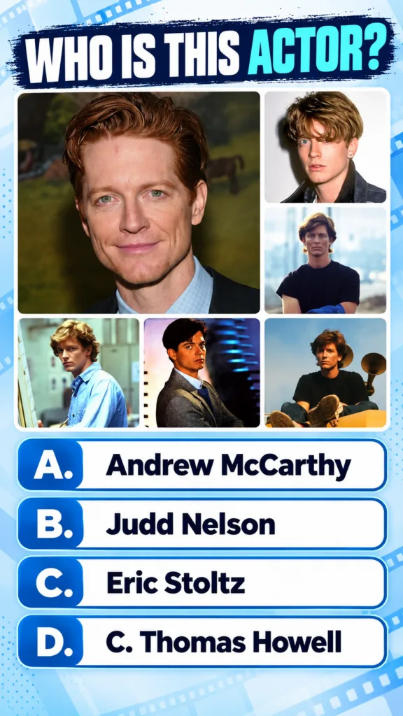 A Guess The Actor quiz featuring a collage of six photos of actor Eric Stoltz with the question WHO IS THIS ACTOR and mu