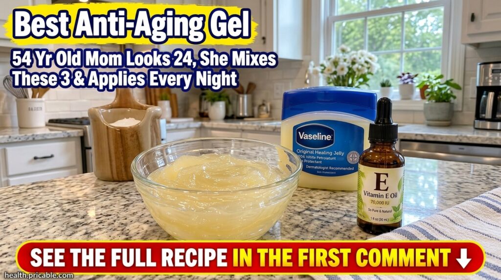 A clear glass bowl filled with a translucent pale yellow gel-like mixture a jar of Vaseline Petroleum Jelly and a small 