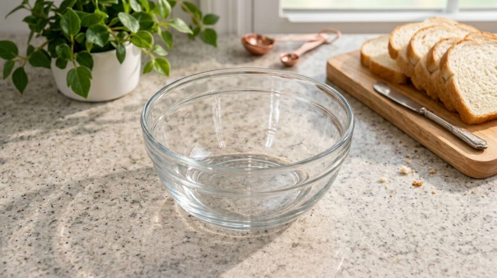 Ingredients for homemade rat bait laid out on a kitchen counter a slice of bread a tube of toothpaste a box of baking so