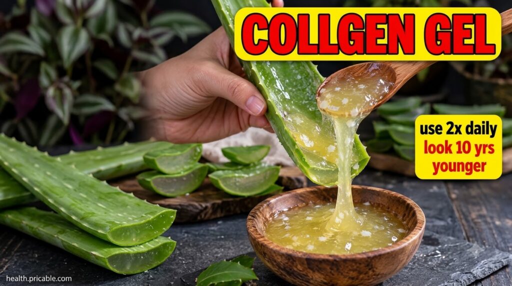 A hand extracting fresh aloe vera gel into a small wooden bowl with a wooden spoon