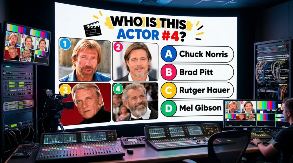 An old multiple-choice quiz image showing four actors headshots and options A B C D