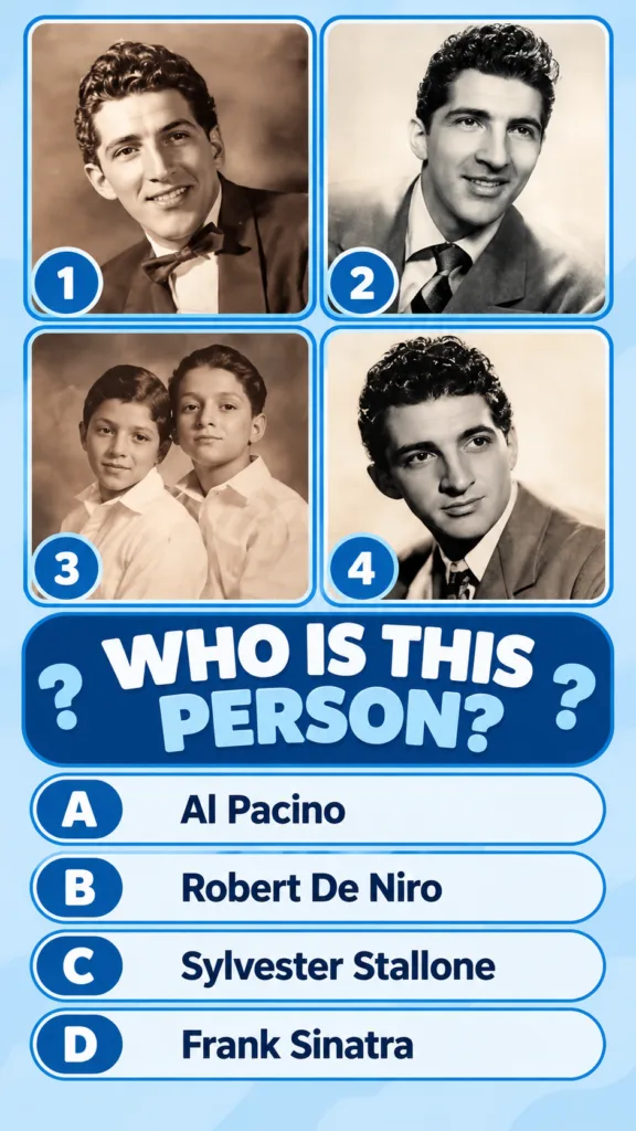 A quiz image with a black and white photograph of a young Dean Martin and four multiple-choice options