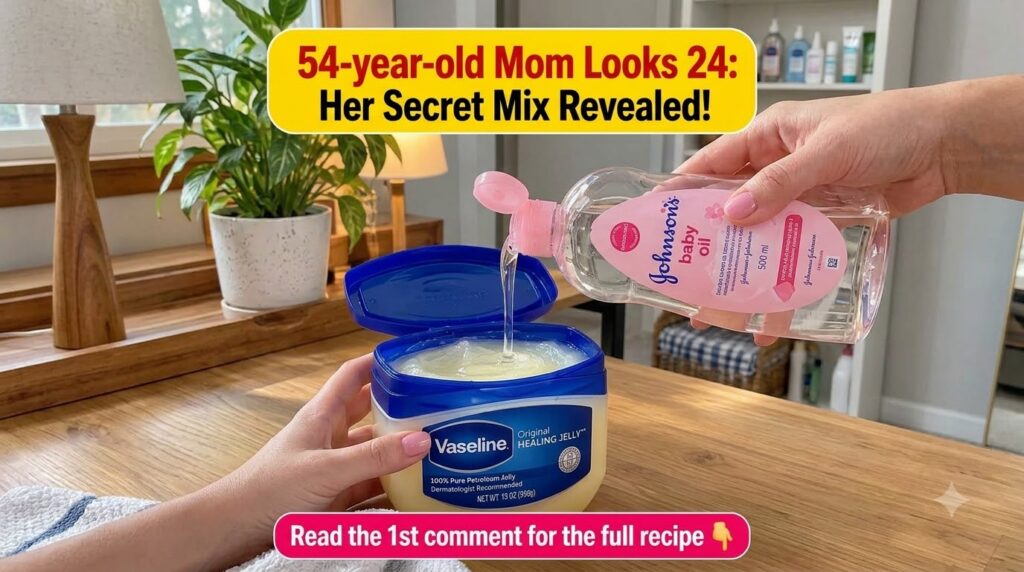Hands mixing liquid Vitamin E oil into a jar of Vaseline original healing jelly with a soft warm light in the background
