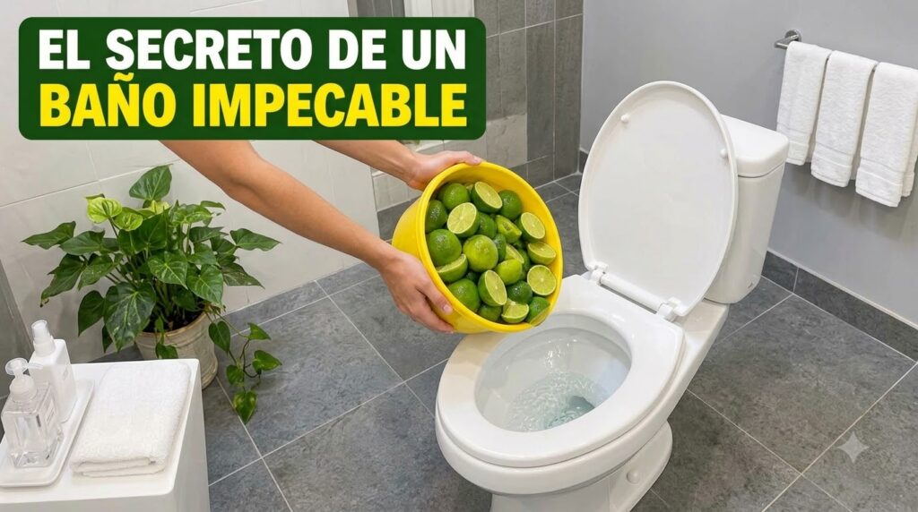 Un par de manos sosteniendo un vibrante cubo amarillo desbordante de limas verdes enteras y a la mitad El cubo está posi