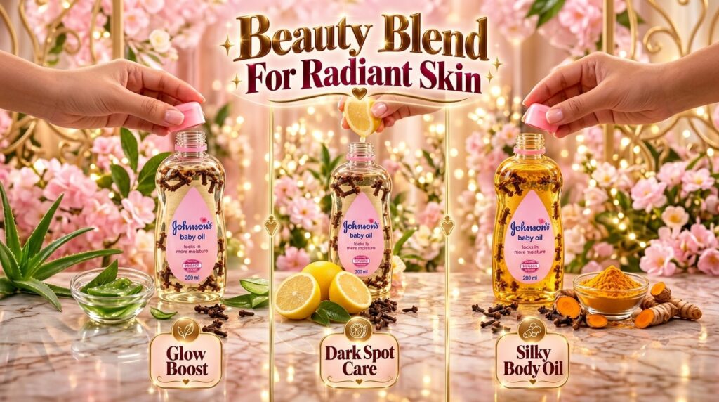 Three distinct Johnson s baby oil blends each infused with natural ingredients like cloves lemon and turmeric promising 