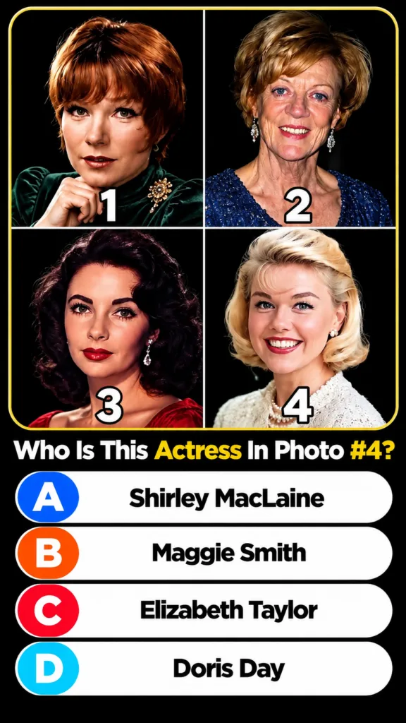 A quiz image with four numbered portraits of actresses in a 2x2 grid Below the grid the question Who Is the Actress in P