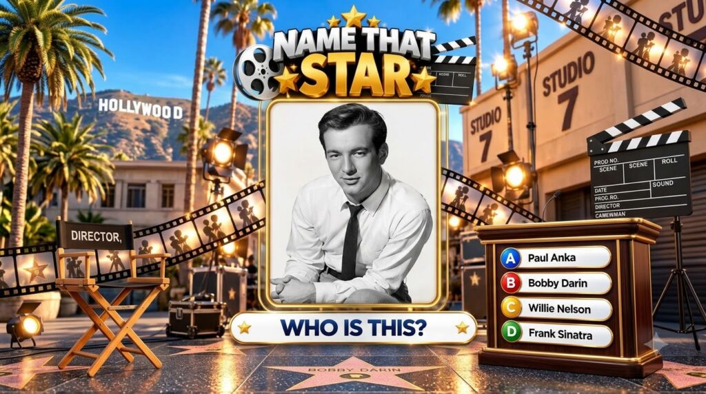Mobile game interface displaying a quiz question about a classic Hollywood star featuring a black and white portrait of 