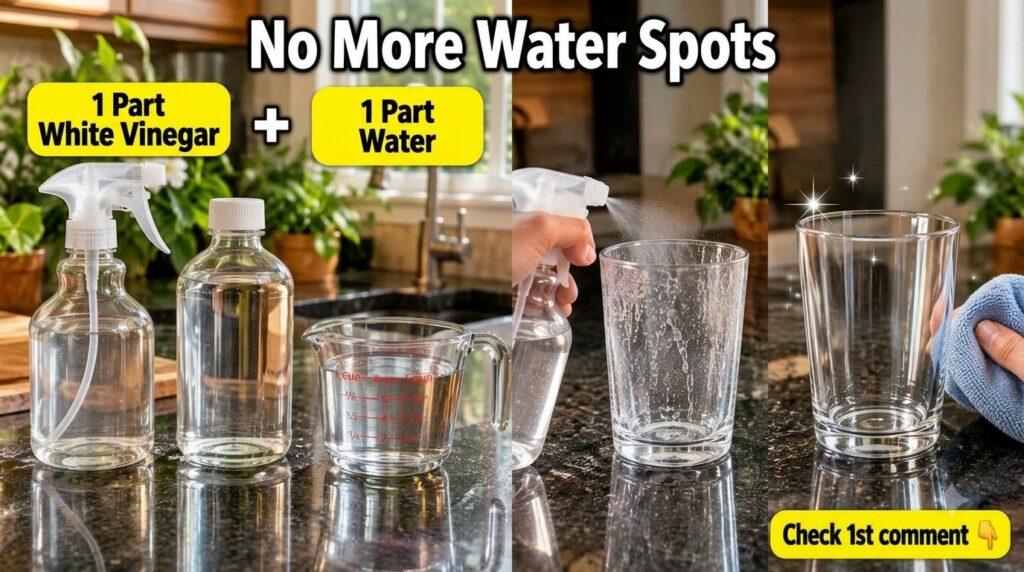 A hand holding a clear drinking glass above a dark countertop with the text I wish I knew this earlier overlaid