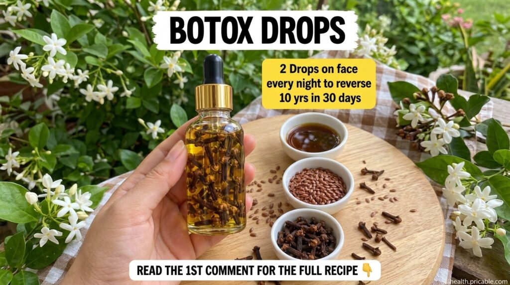 Ingredients for the clove and flaxseed facial oil arranged on a wooden surface whole cloves flax seeds and a bottle of c
