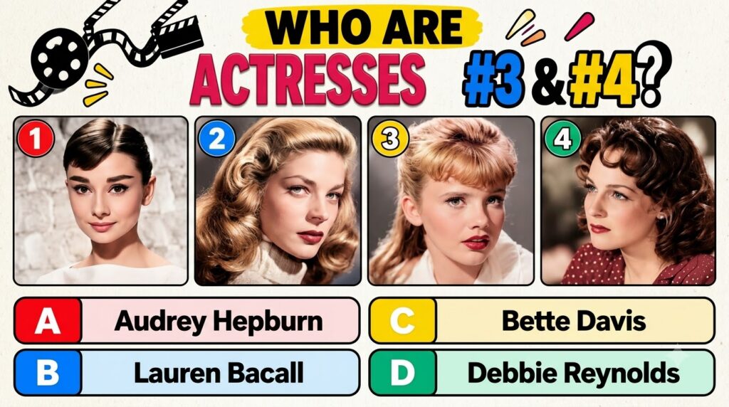 A multiple-choice quiz image showing a classic Hollywood actress with options below