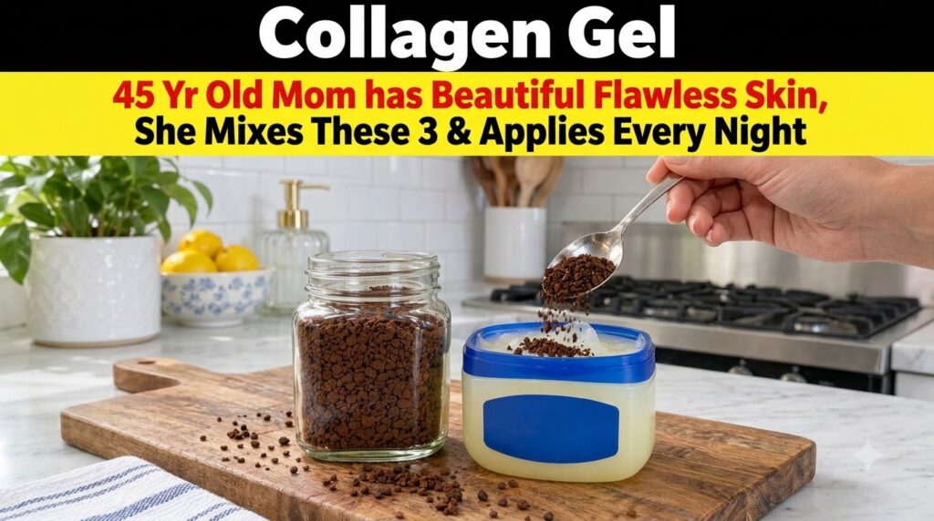 A hand mixing coffee granules into petroleum jelly in a small bowl with a jar of coffee and a tub of petroleum jelly on