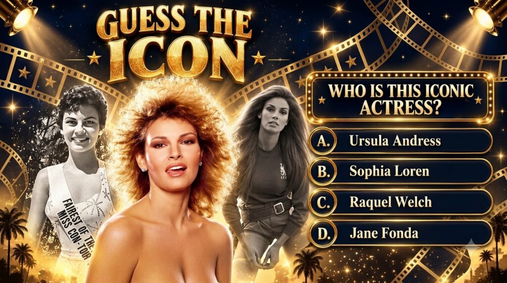 A composite image showing three portraits of the same actress at different stages of her career arranged as a Guess The 