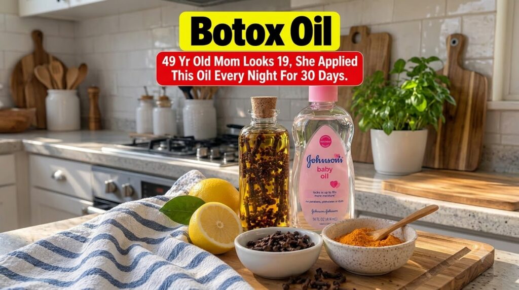 Still life composition of natural ingredients for DIY beauty featuring a bottle of clove-infused amber liquid a bottle o