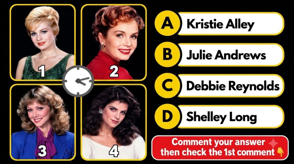 A multiple-choice quiz image featuring four different headshots of the same classic Hollywood actress Debbie Reynolds ac