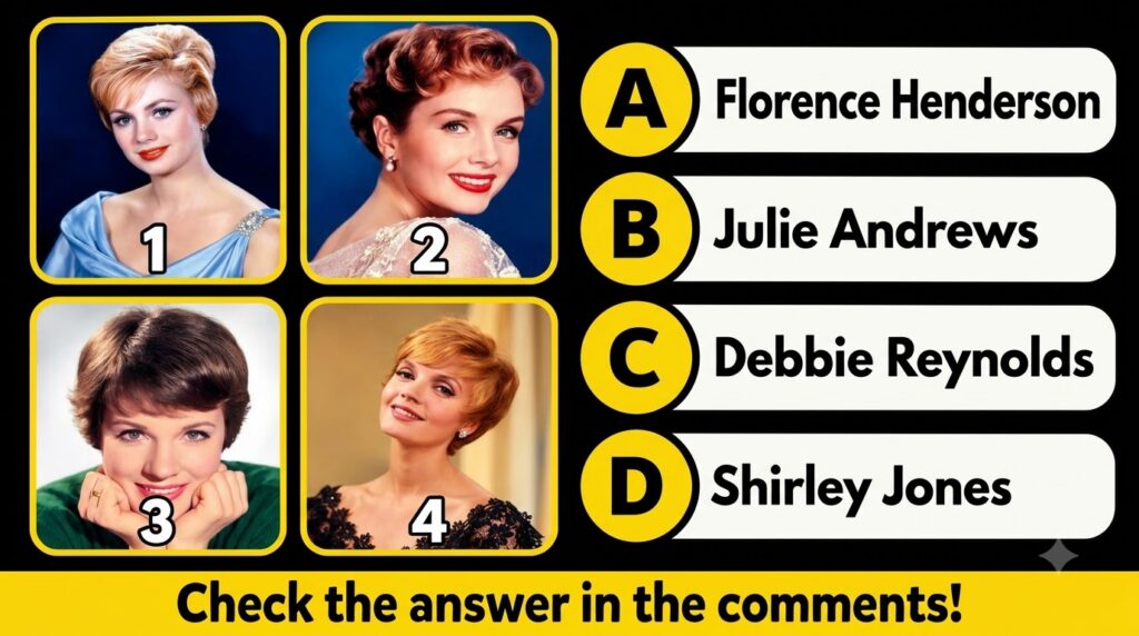 A social media quiz image showing four classic Hollywood actresses in a 2x2 grid with multiple-choice options A B C D be