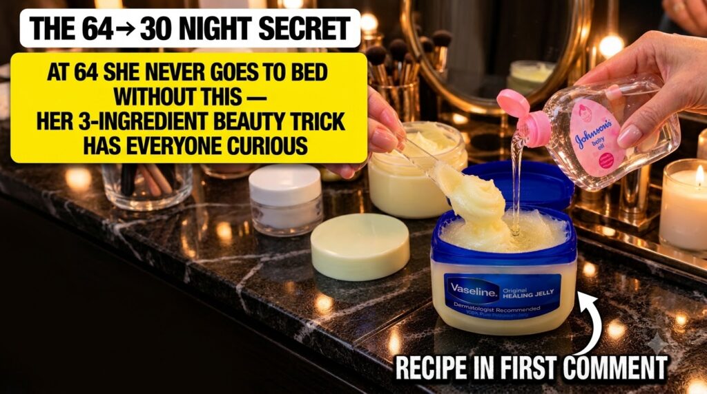 Hands mixing Vaseline from a jar with baby oil poured from a Johnson s bottle into the same jar with a tube of chamomile