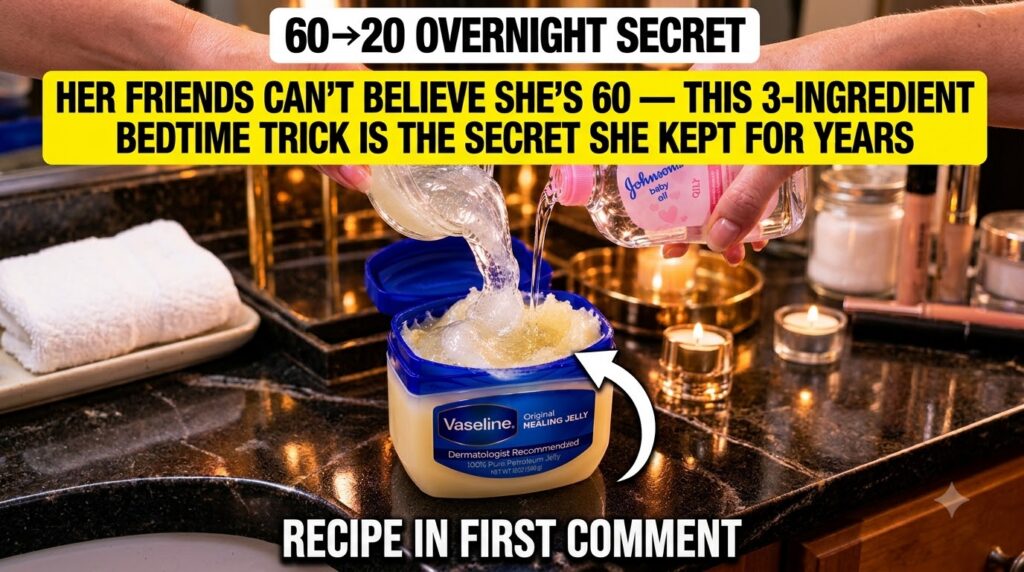 Hands mixing Vaseline and Johnson s Baby Oil in a small container with a bottle of baby oil visible