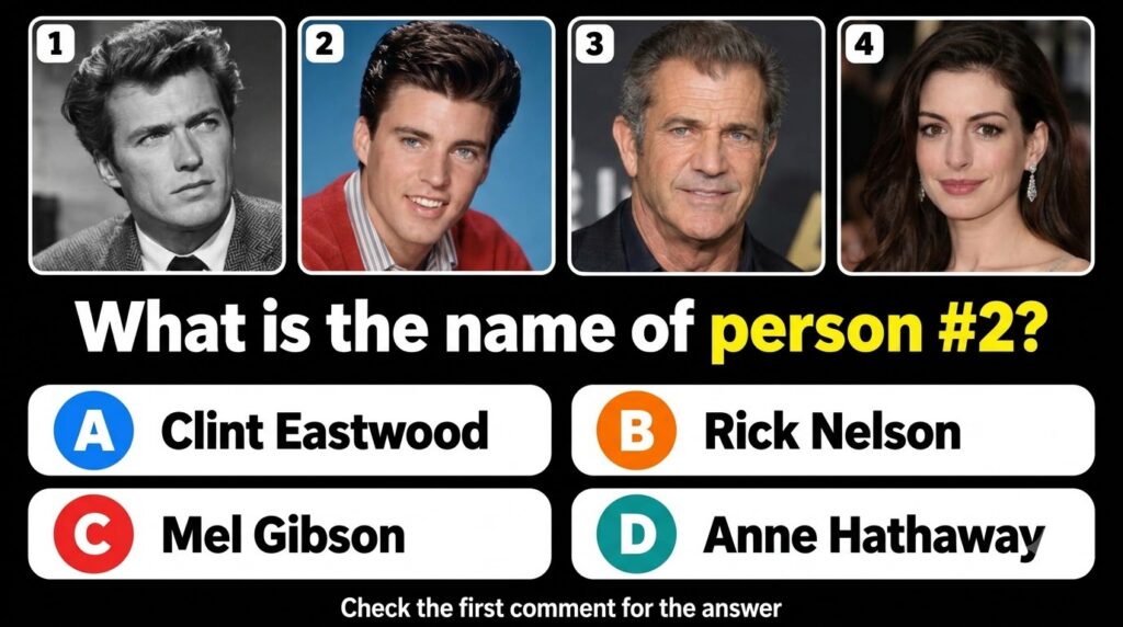 A portrait of a young Rick Nelson resembling the image shown as person 2 in the quiz