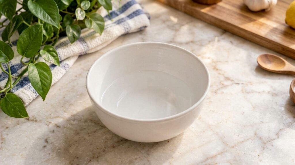 A rich glossy chocolate glaze drizzled over a piece of vanilla cake with a bowl of the glaze and a whisk in the backgrou