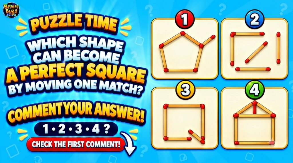 A vibrant cartoonish puzzle graphic with the title Puzzle Time showing four numbered matchstick arrangements The central