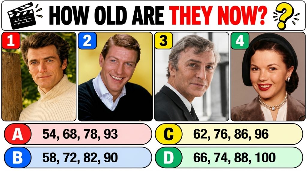 A multiple-choice quiz image featuring a glamorous black and white portrait of Audrey Hepburn with four celebrity names 