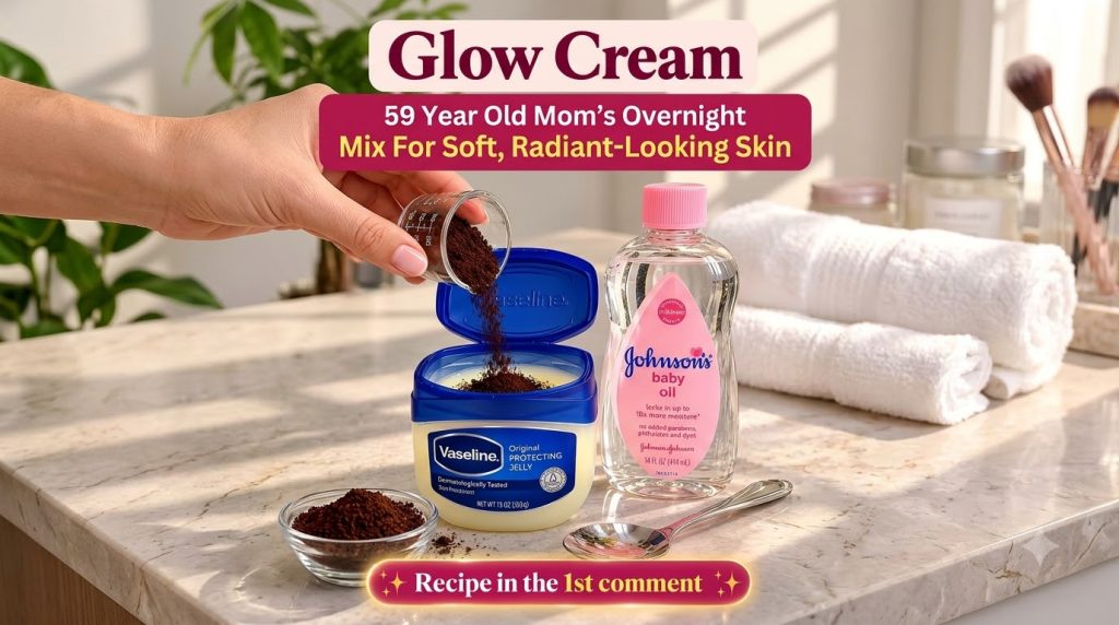 A close-up of a hand pouring finely ground coffee into an open tub of Vaseline Original Protecting Jelly with a bottle o