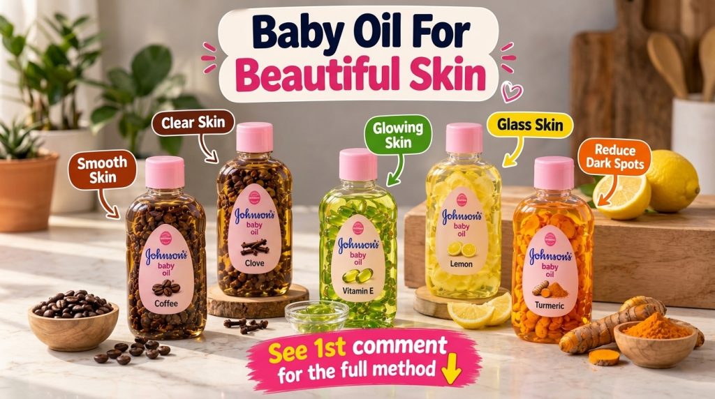 Five bottles of Johnson s baby oil infused with natural ingredients like clove lemon coffee vitamin E and turmeric arran