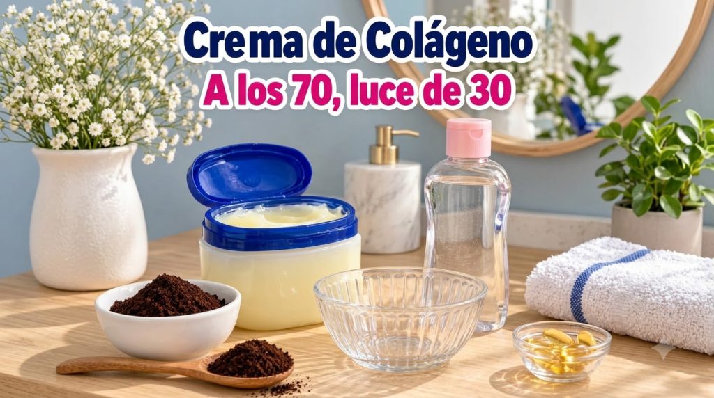Una composición de estilo flat-lay de ingredientes y herramientas para un remedio de belleza casero incluyendo un frasco