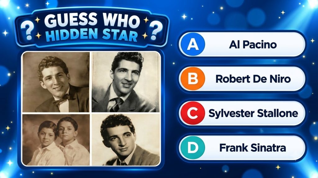 A mobile quiz game interface titled GUESS WHO HIDDEN STAR It features a 2x2 grid of black and white vintage photographs 