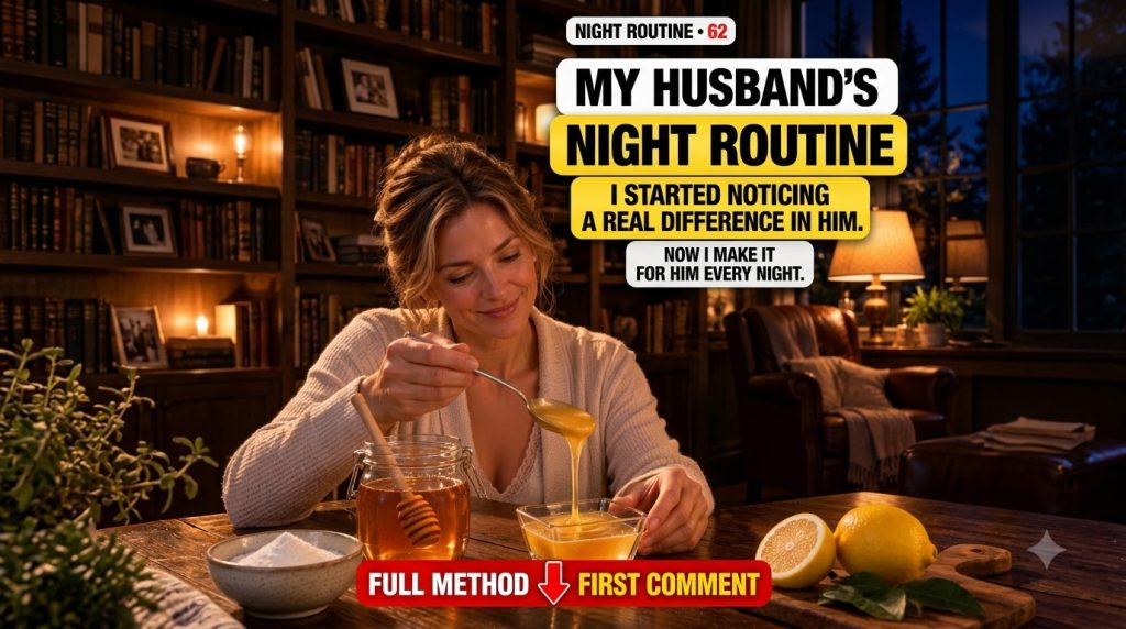 A cozy warm indoor setting where a person is preparing a calming drink with honey dripping from a spoon into a glass bow