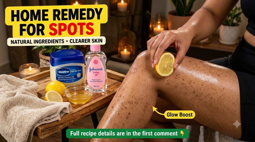 A hand gently applying a lemon slice to skin with Vaseline baby oil and honey on a wooden tray in a warm inviting settin