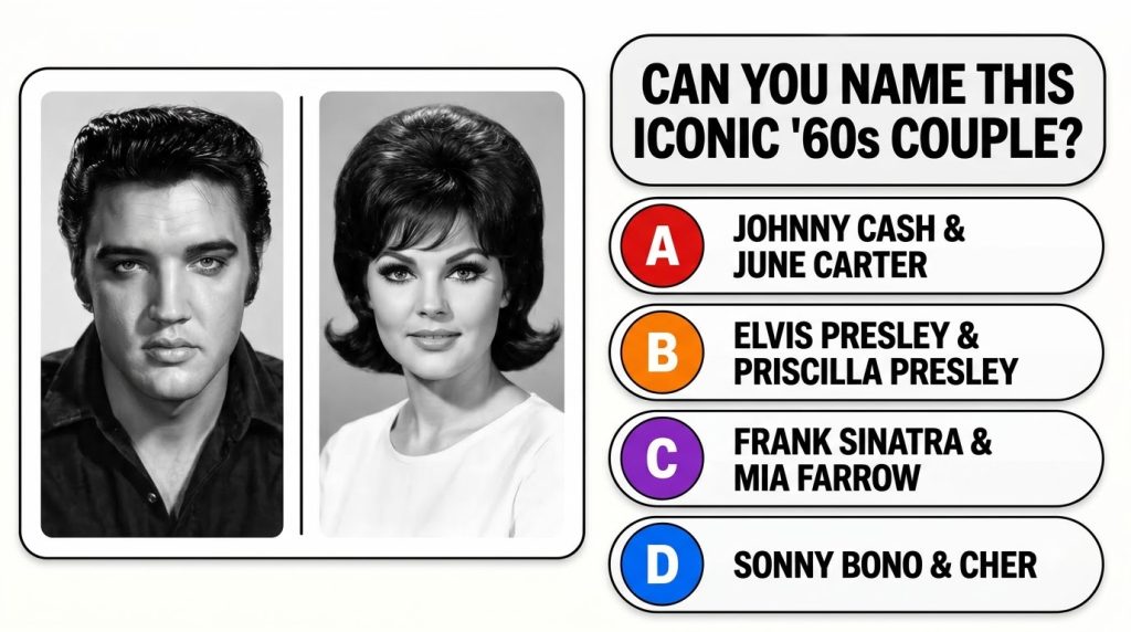 Black and white portrait of Elvis Presley and Priscilla Presley a classic iconic couple from the 1960s