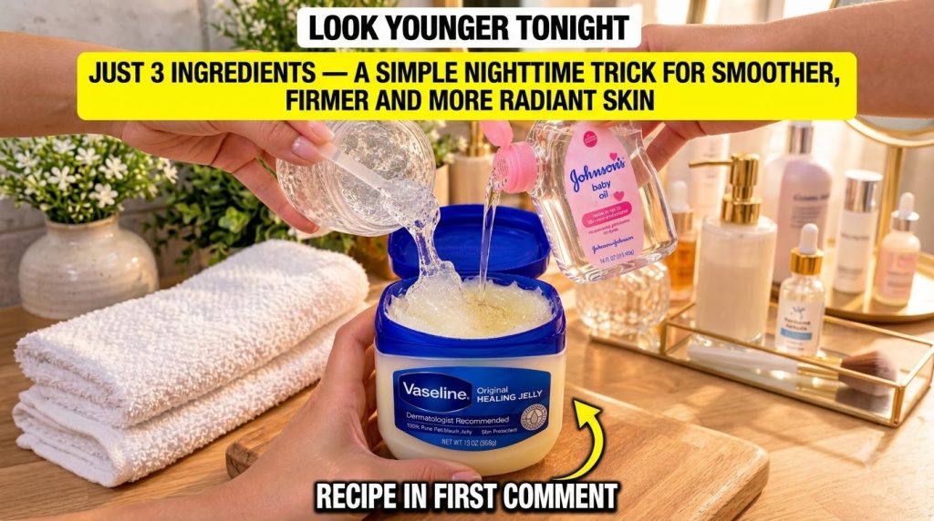 Hands mixing Vaseline Johnson s baby oil and hyaluronic acid gel in a small container