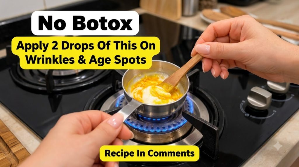 Hands stirring a creamy yellow-orange mixture in a small stainless steel saucepan over a gas stove burner with a wooden 