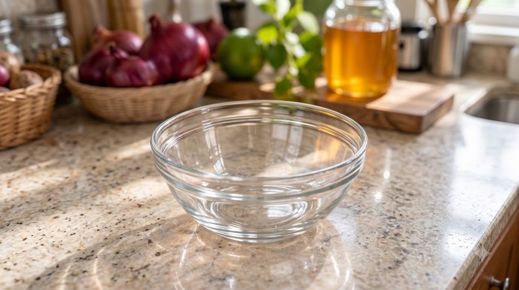 A glass jar filled with homemade natural cough syrup containing grated onion and garlic suspended in a golden liquid Sli